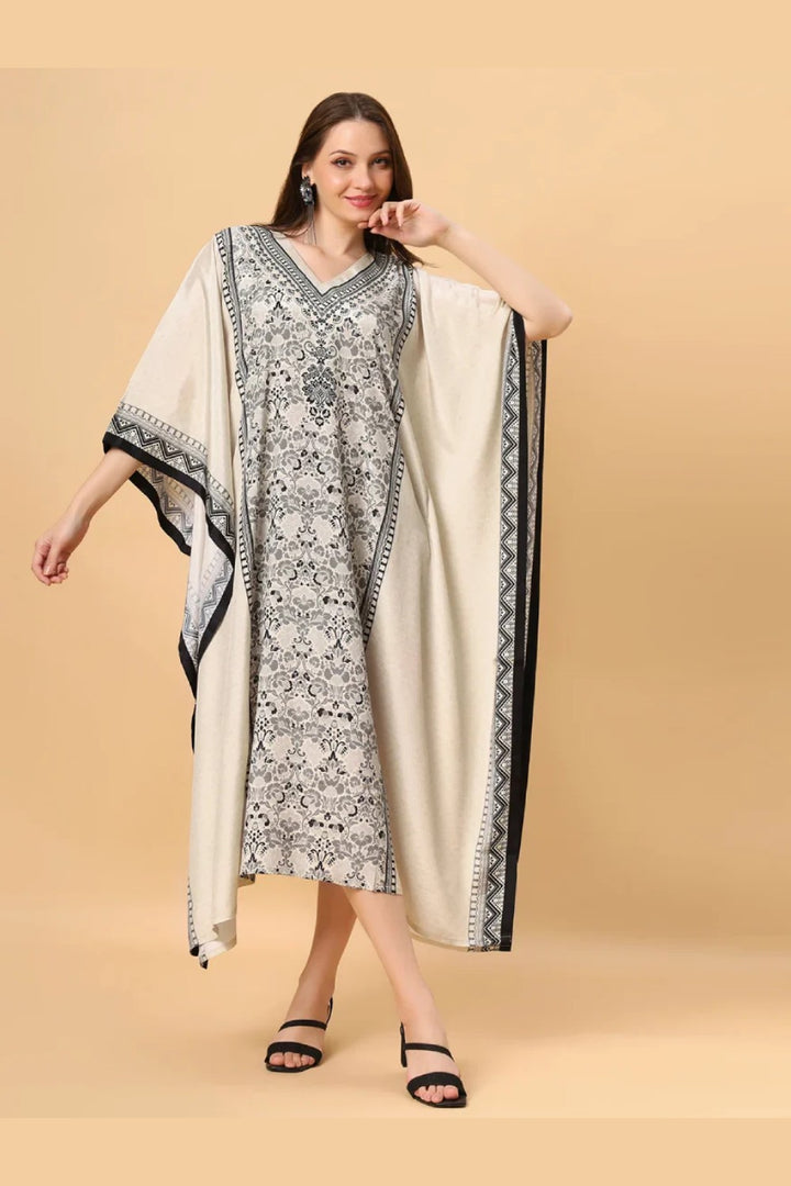 Fantasia Women's Ethnic Wear  Viscose Printed KAFTAN IVORY BLACK/BLUE (F-2804)