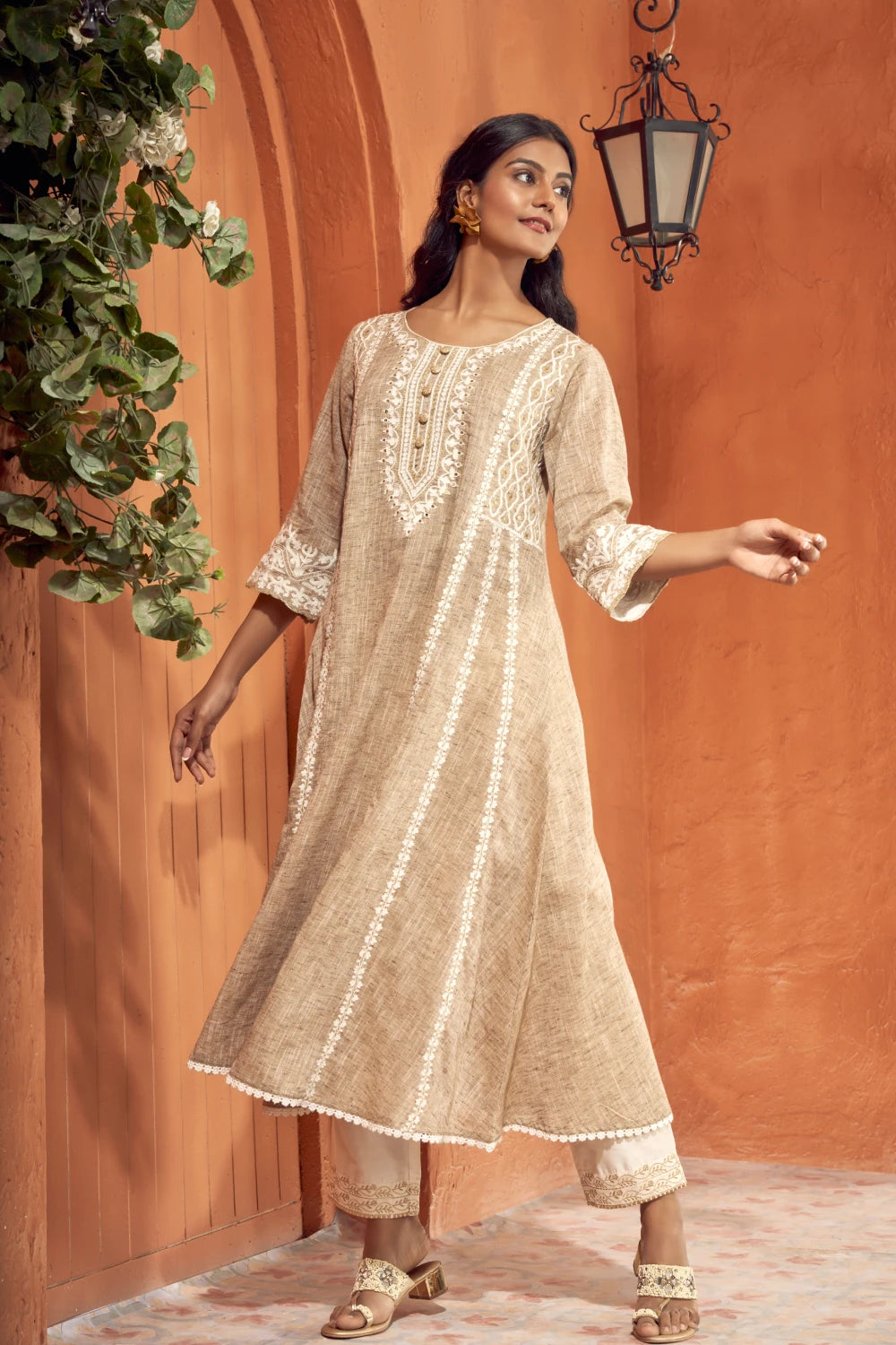 Fantasia Women's Ethnic Wear Cotton Blend Solid KURTA BEIGE (F-2752)