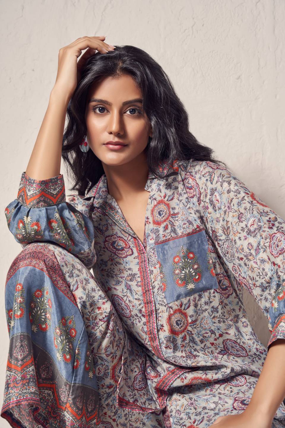 Fantasia Women's Ethnic Wear Viscose Printed CO-ORDS SET GREY (F-2796)