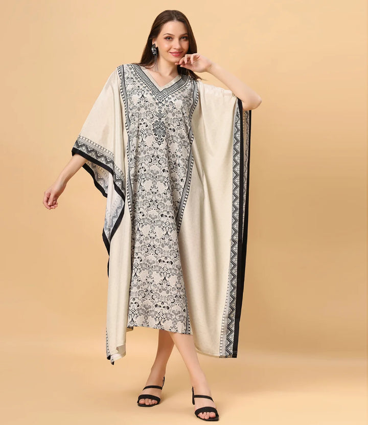 Fantasia Women's Ethnic Wear  Viscose Printed KAFTAN IVORY BLACK/BLUE (F-2804)
