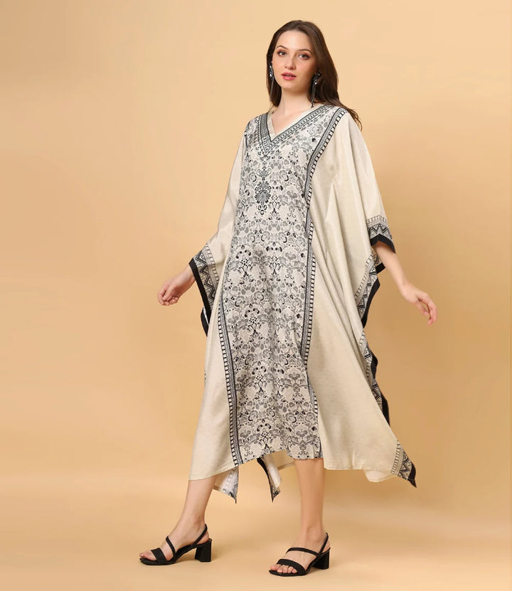 Fantasia Women's Ethnic Wear  Viscose Printed KAFTAN IVORY BLACK/BLUE (F-2804)
