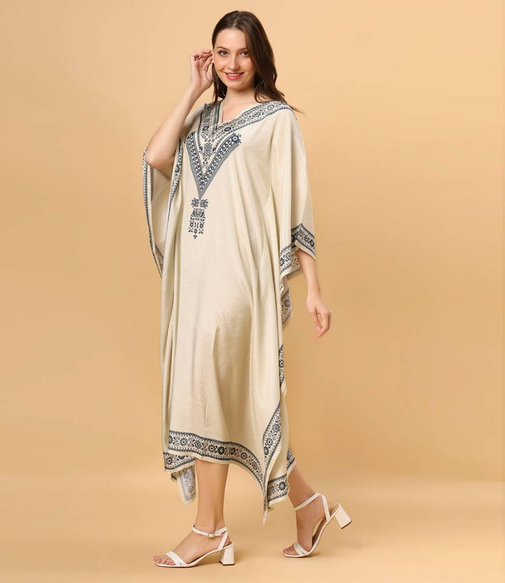 Fantasia Women's Ethnic Wear  Viscose Printed KAFTAN IVORY BLACK/INDIGO (F-2807)