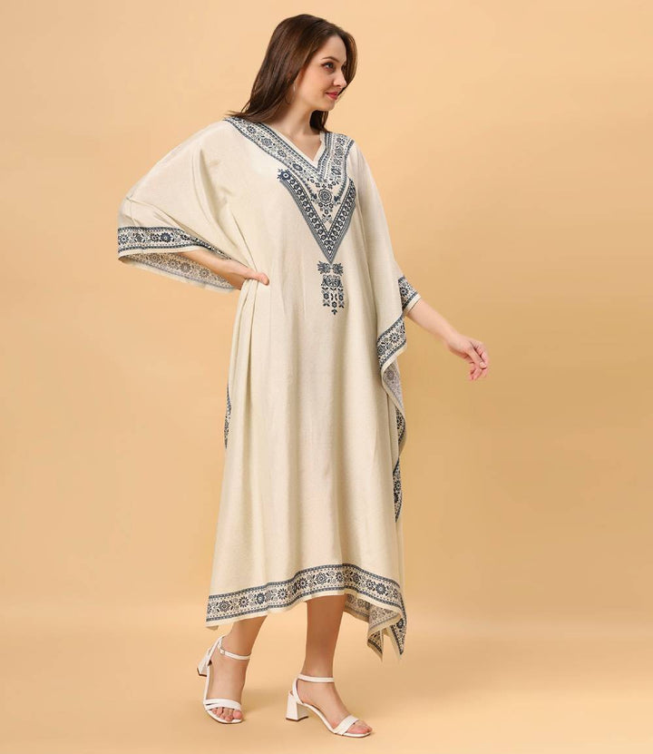 Fantasia Women's Ethnic Wear  Viscose Printed KAFTAN IVORY BLACK/INDIGO (F-2807)
