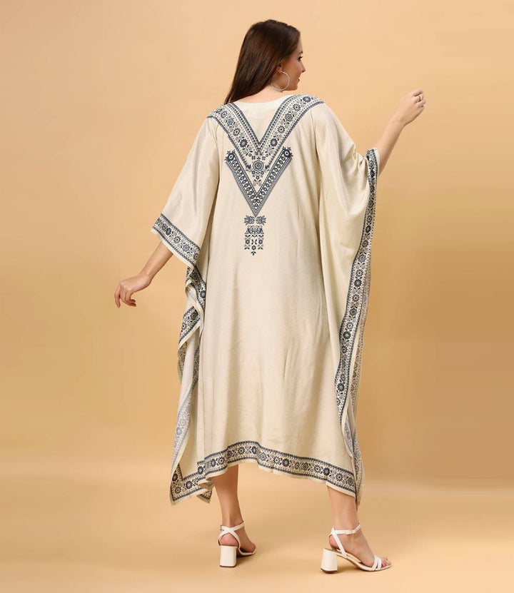 Fantasia Women's Ethnic Wear  Viscose Printed KAFTAN IVORY BLACK/INDIGO (F-2807)