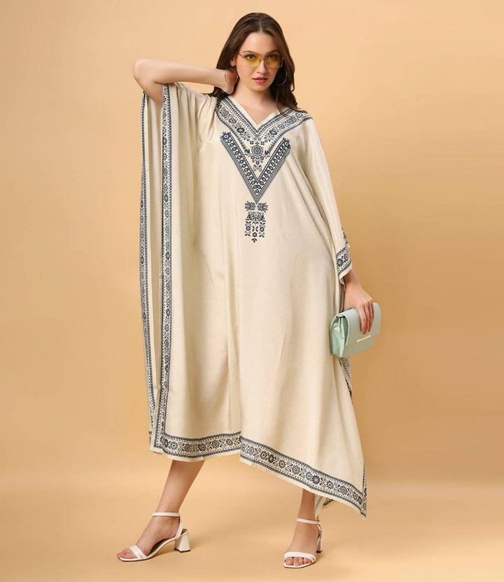 Fantasia Women's Ethnic Wear  Viscose Printed KAFTAN IVORY BLACK/INDIGO (F-2807)