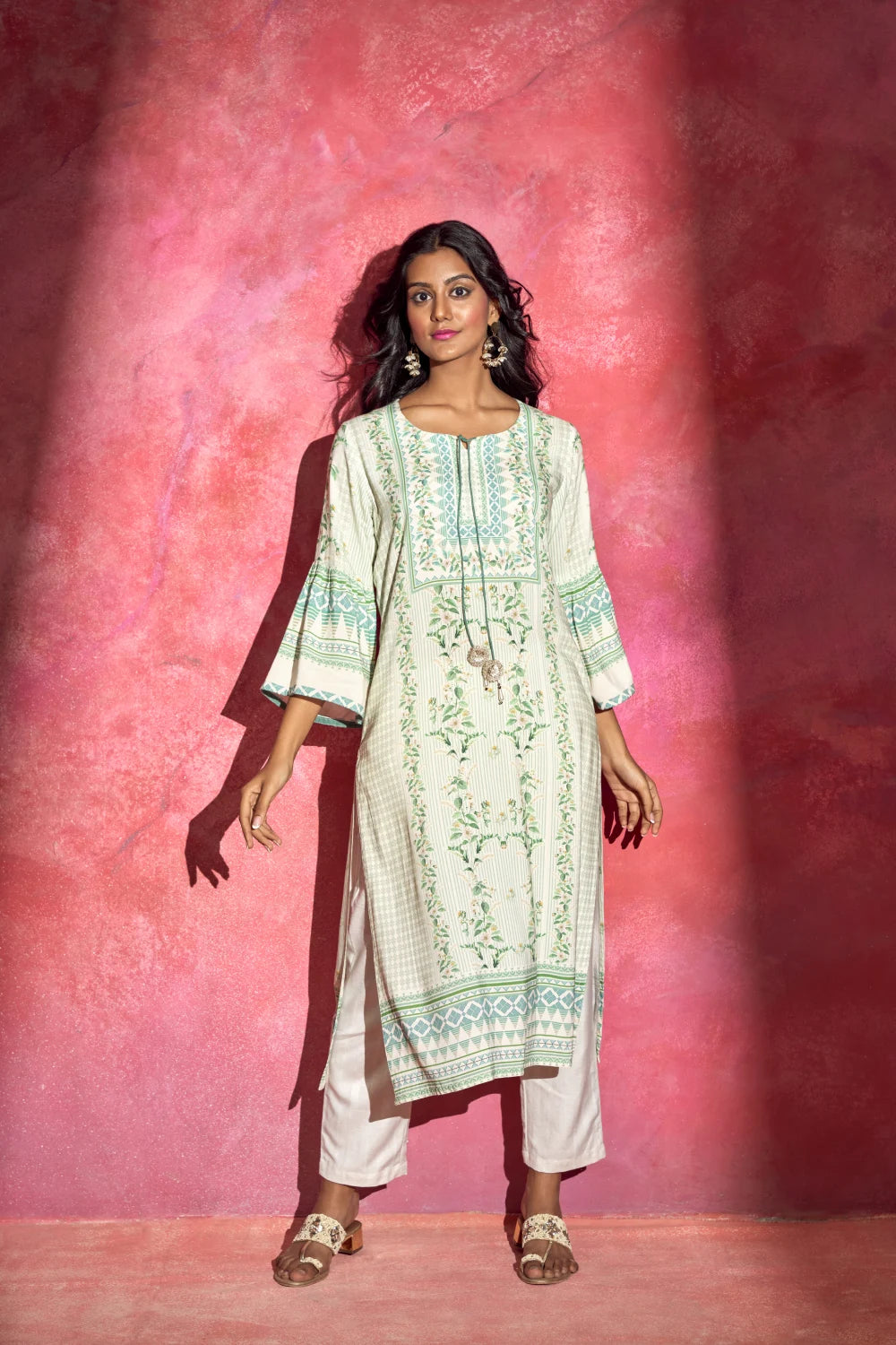 Fantasia Women's Ethnic Wear Viscose Printed KURTA CREAM (F-2828)