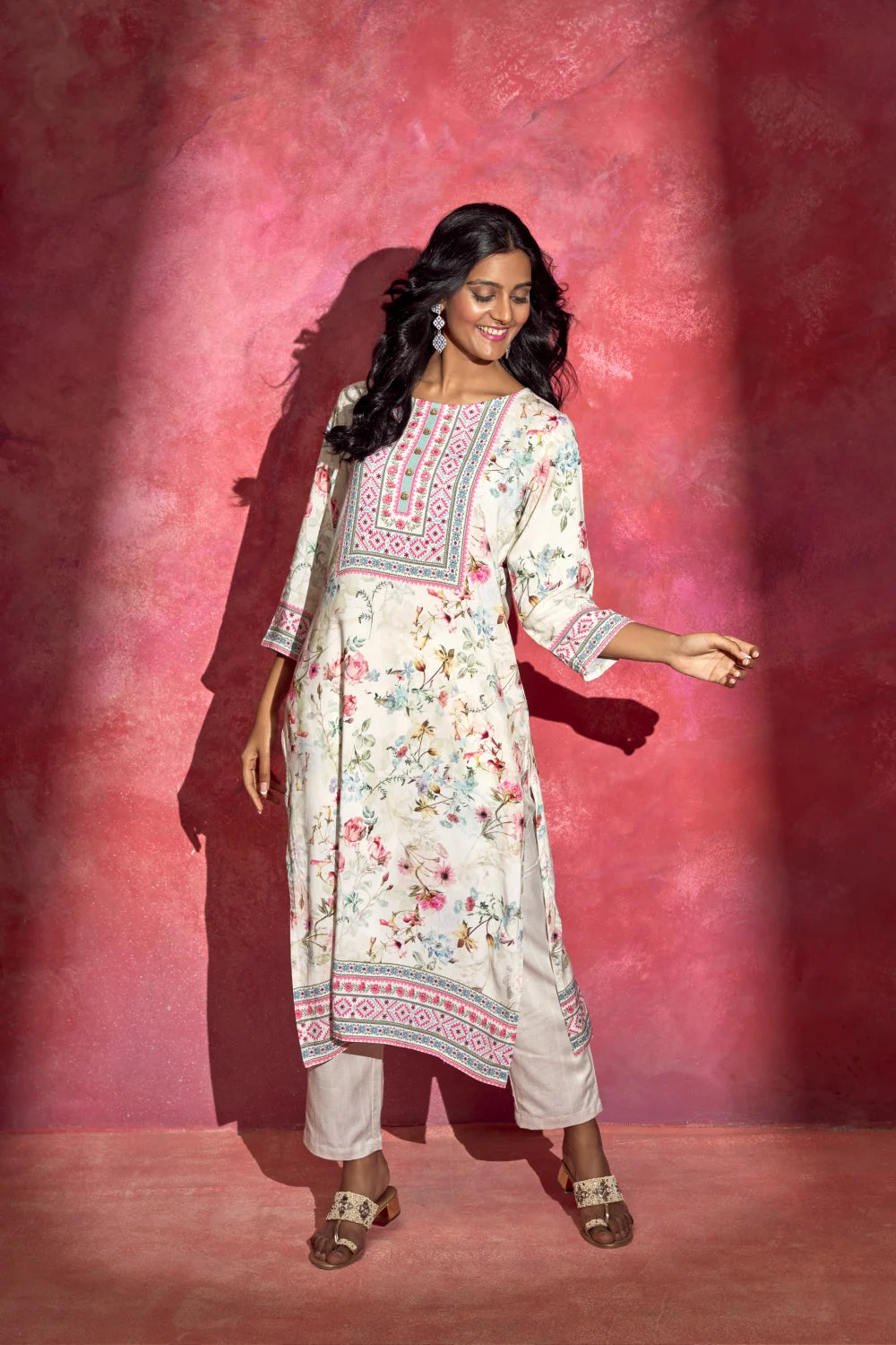 Fantasia Women's Ethnic Wear Viscose Printed KURTA CREAM (F-2829)
