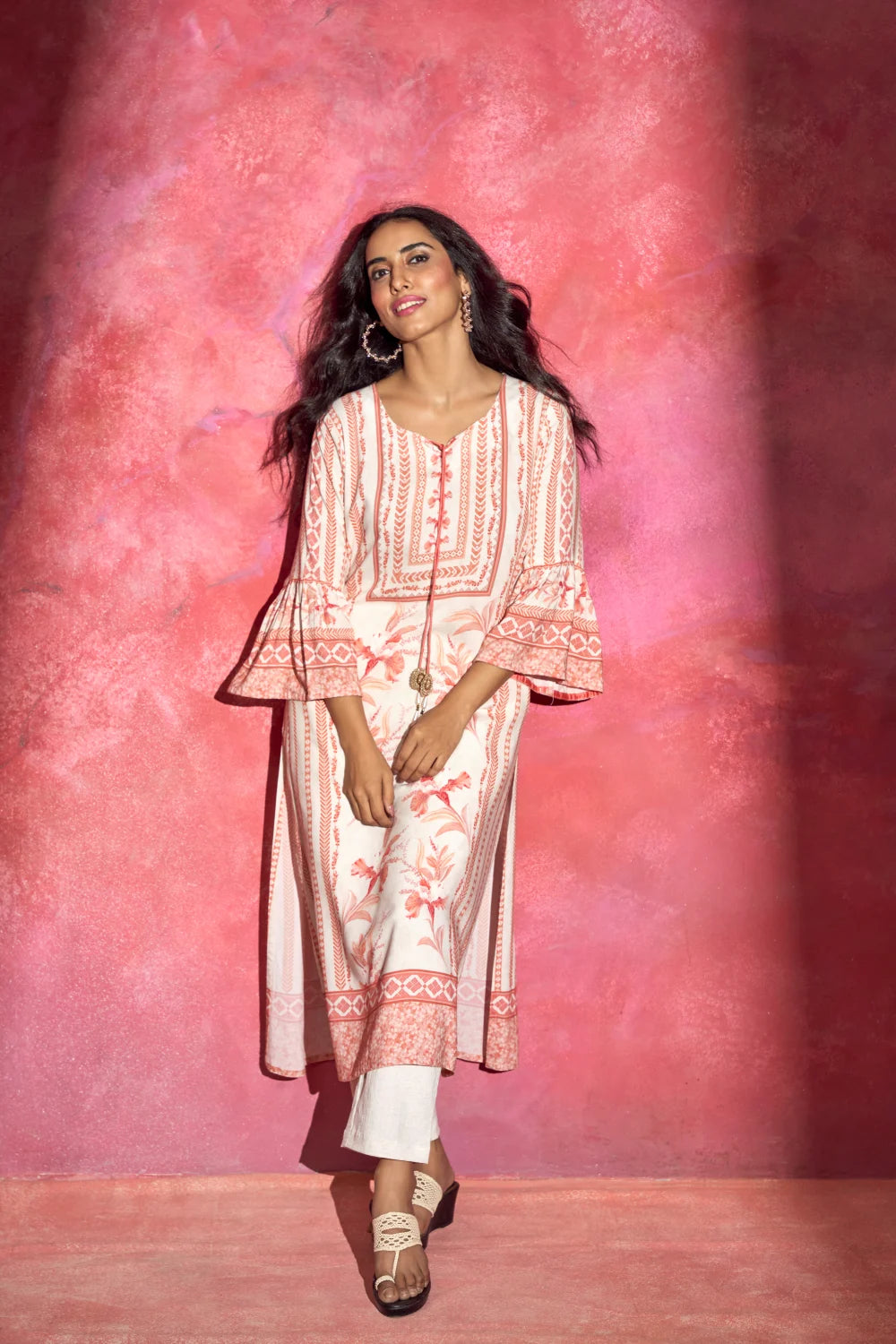 Fantasia Women's Ethnic Wear Viscose Printed KURTA CREAM (F-2831)