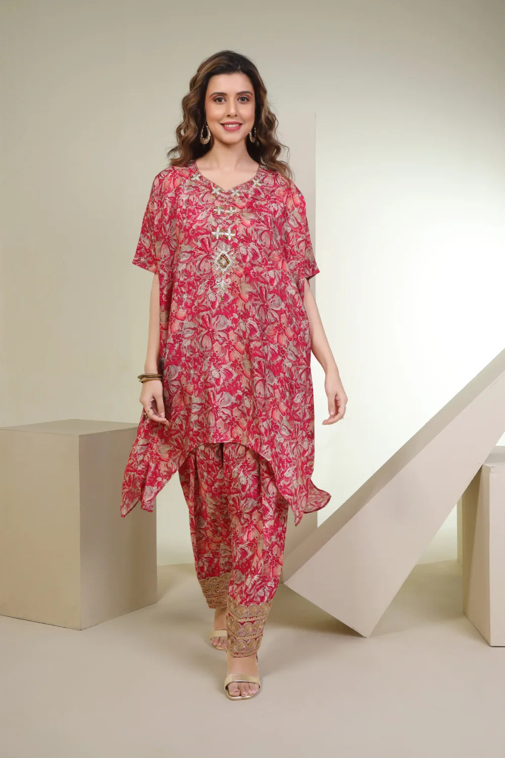 Fantasia Women's Ethnic Wear  Viscose Printed CO-ORDS SET PINK (F-2843)