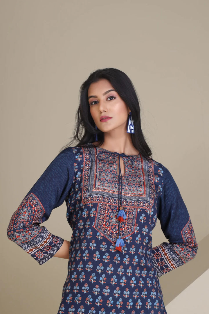 Fantasia Women's Ethnic Wear  Viscose Printed KURTA BLUE (F-2849)