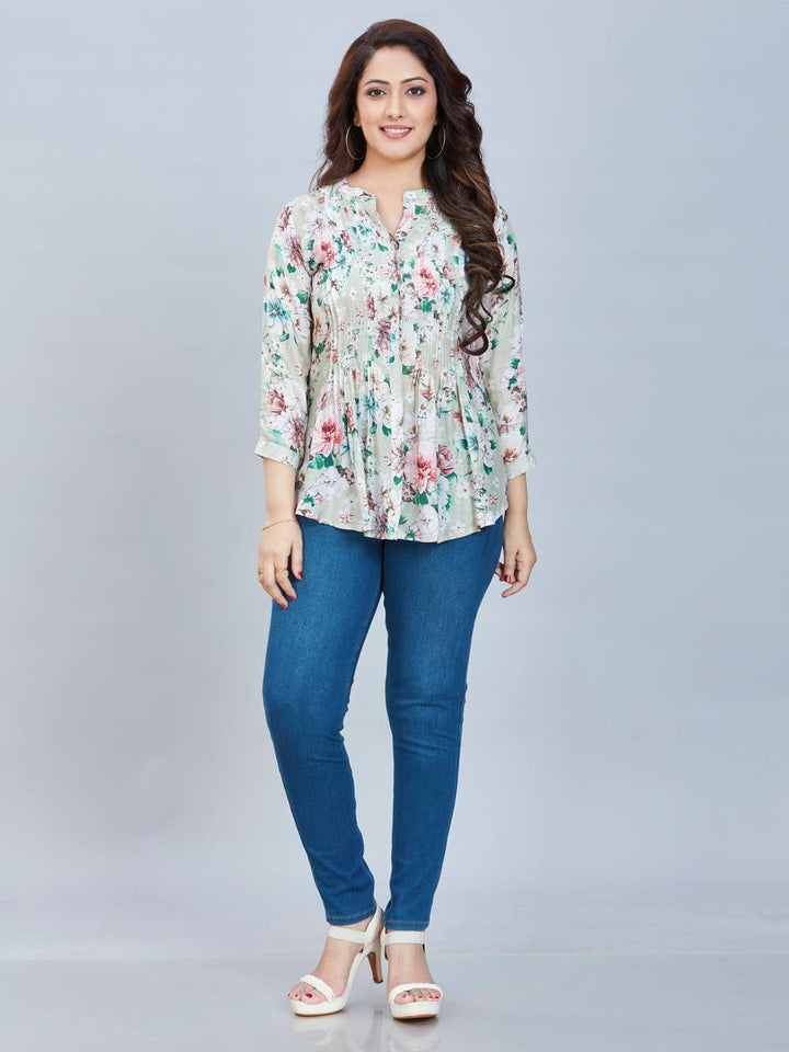 Fantasia Women's Ethnic Wear  Viscose Printed KURTI SEA GREEN (F-3084)