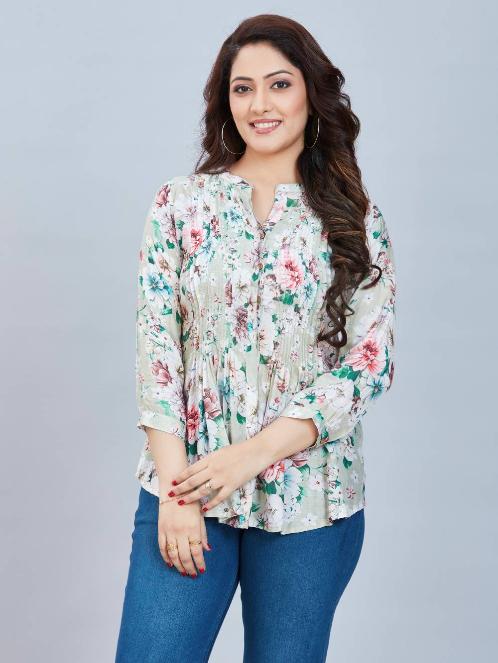 Fantasia Women's Ethnic Wear  Viscose Printed KURTI SEA GREEN (F-3084)