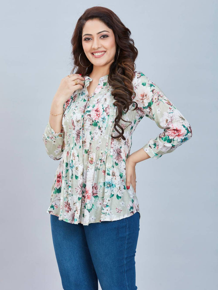 Fantasia Women's Ethnic Wear  Viscose Printed KURTI SEA GREEN (F-3084)
