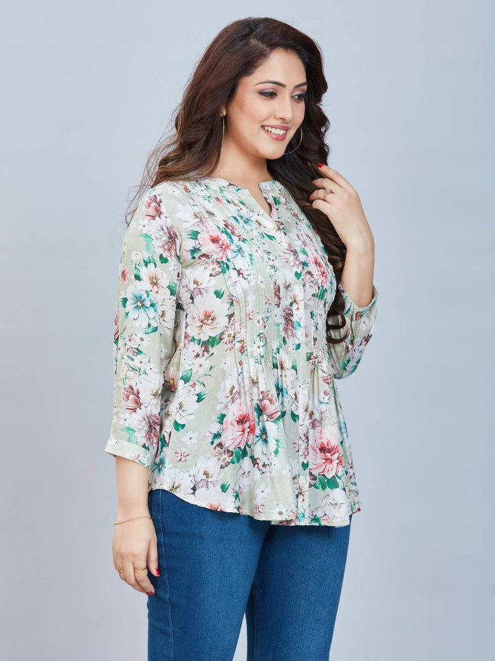 Fantasia Women's Ethnic Wear  Viscose Printed KURTI SEA GREEN (F-3084)