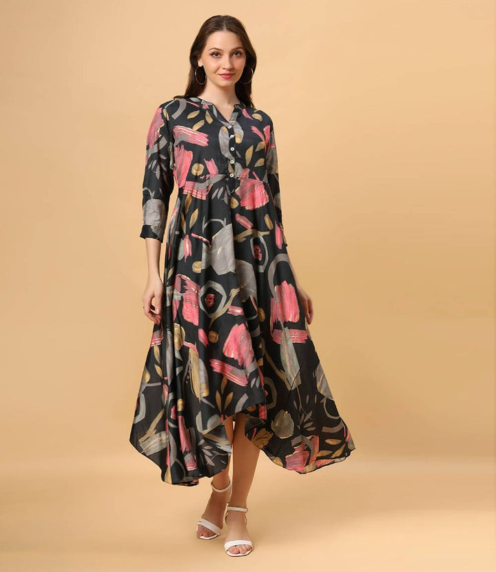 Fantasia Women's Ethnic Wear  Viscose Printed DRESS BLACK (F-3093)