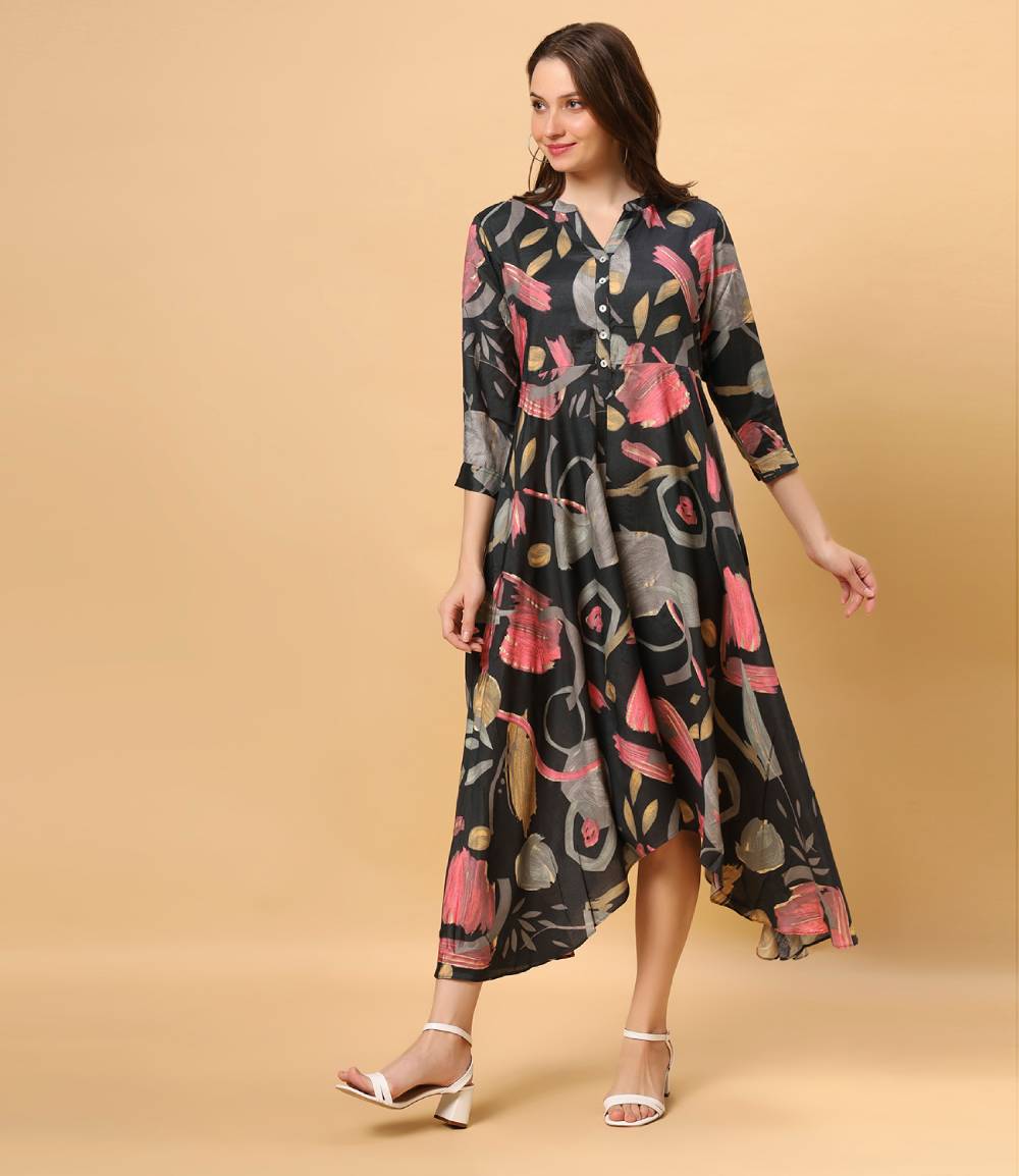 Fantasia Women's Ethnic Wear  Viscose Printed DRESS BLACK (F-3093)