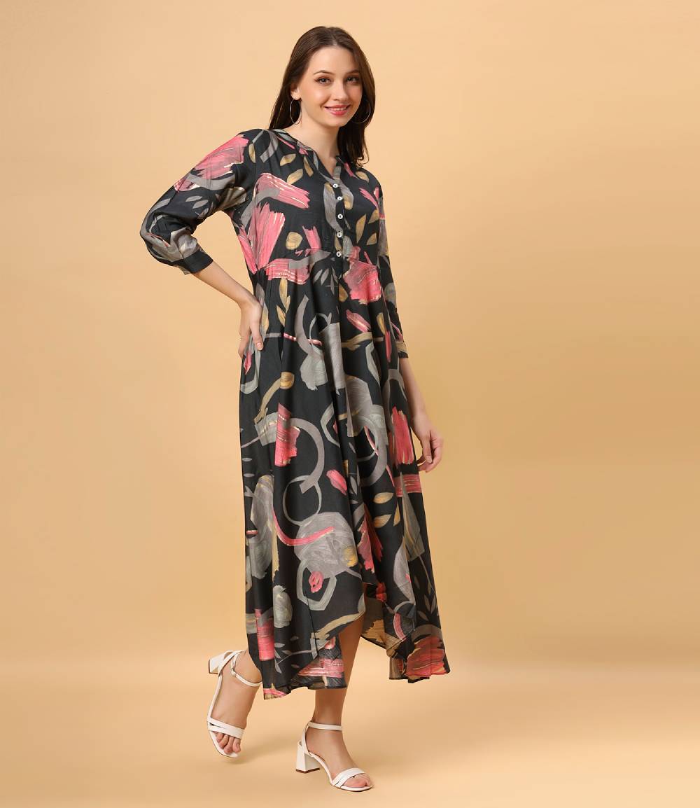 Fantasia Women's Ethnic Wear  Viscose Printed DRESS BLACK (F-3093)