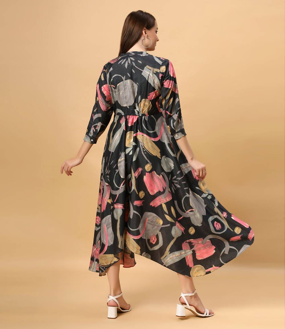 Fantasia Women's Ethnic Wear  Viscose Printed DRESS BLACK (F-3093)