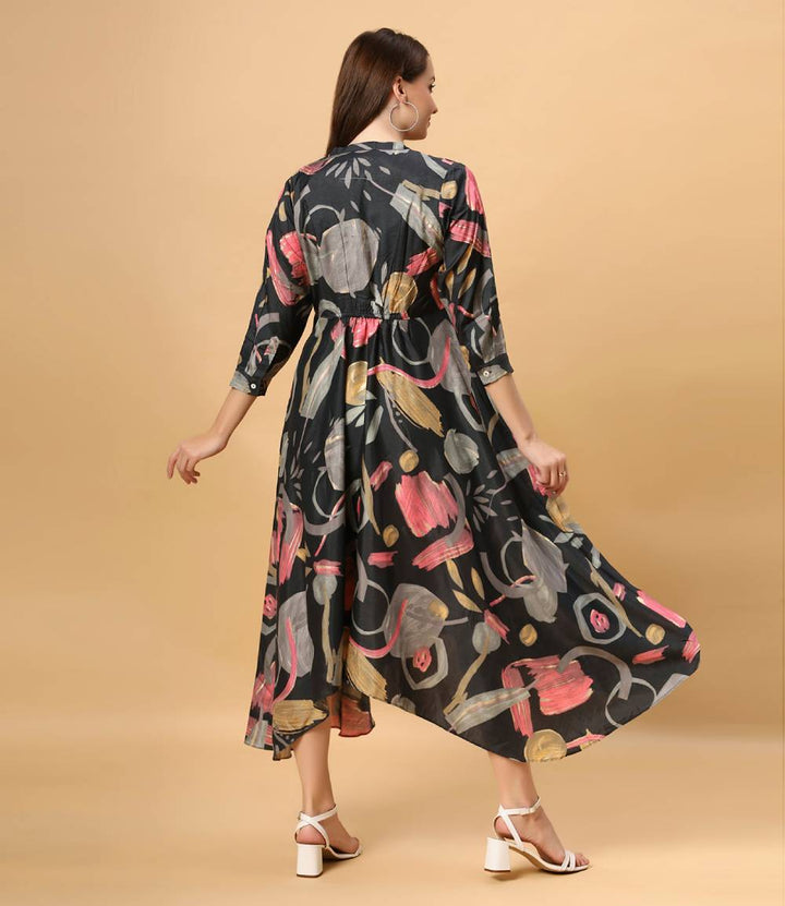 Fantasia Women's Ethnic Wear  Viscose Printed DRESS BLACK (F-3093)
