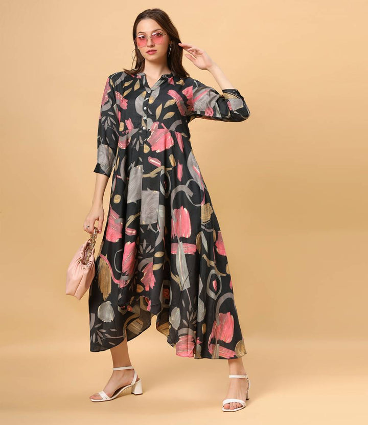 Fantasia Women's Ethnic Wear  Viscose Printed DRESS BLACK (F-3093)