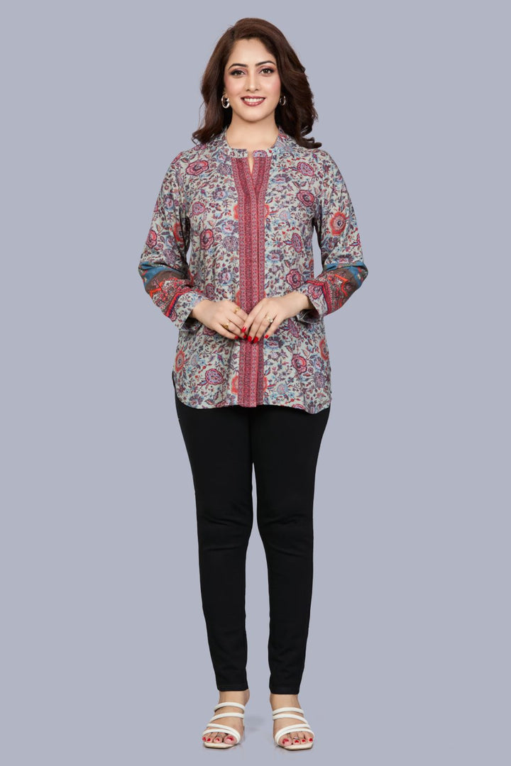 Fantasia Women's Ethnic Wear Viscose Printed  KURTI Grey Multi (F-3464)