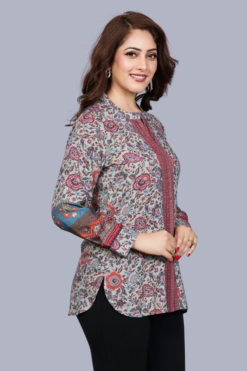 Fantasia Women's Ethnic Wear Viscose Printed  KURTI Grey Multi (F-3464)