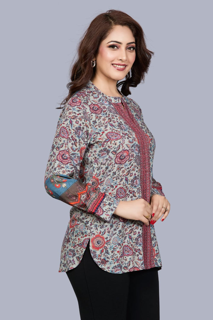 Fantasia Women's Ethnic Wear Viscose Printed  KURTI Grey Multi (F-3464)