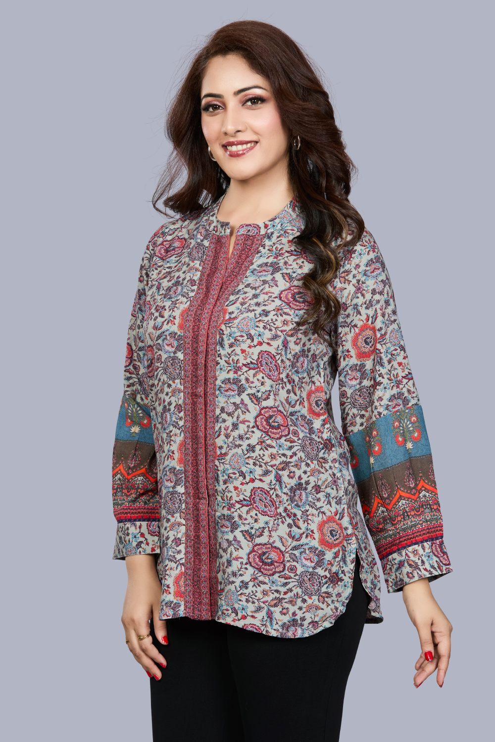 Fantasia Women's Ethnic Wear Viscose Printed  KURTI Grey Multi (F-3464)