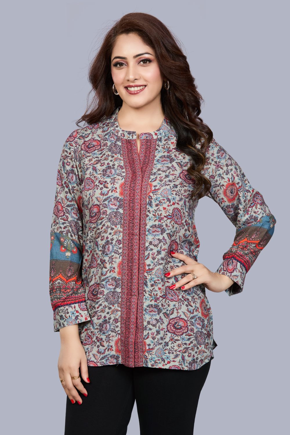 Fantasia Women's Ethnic Wear Viscose Printed  KURTI Grey Multi (F-3464)