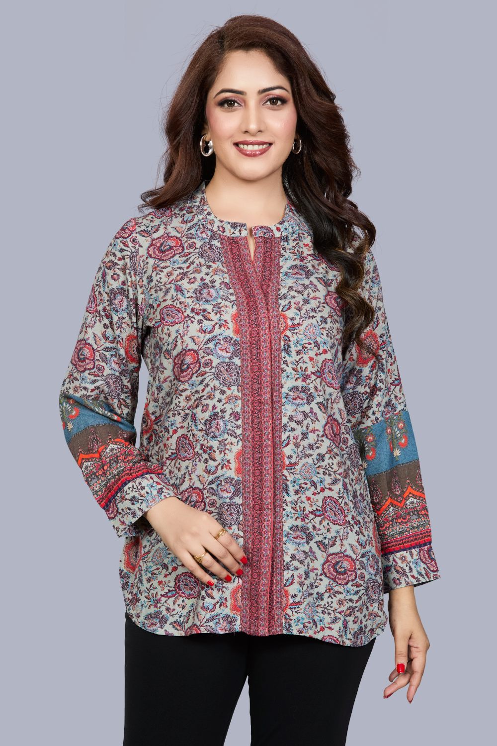 Fantasia Women's Ethnic Wear Viscose Printed  KURTI Grey Multi (F-3464)