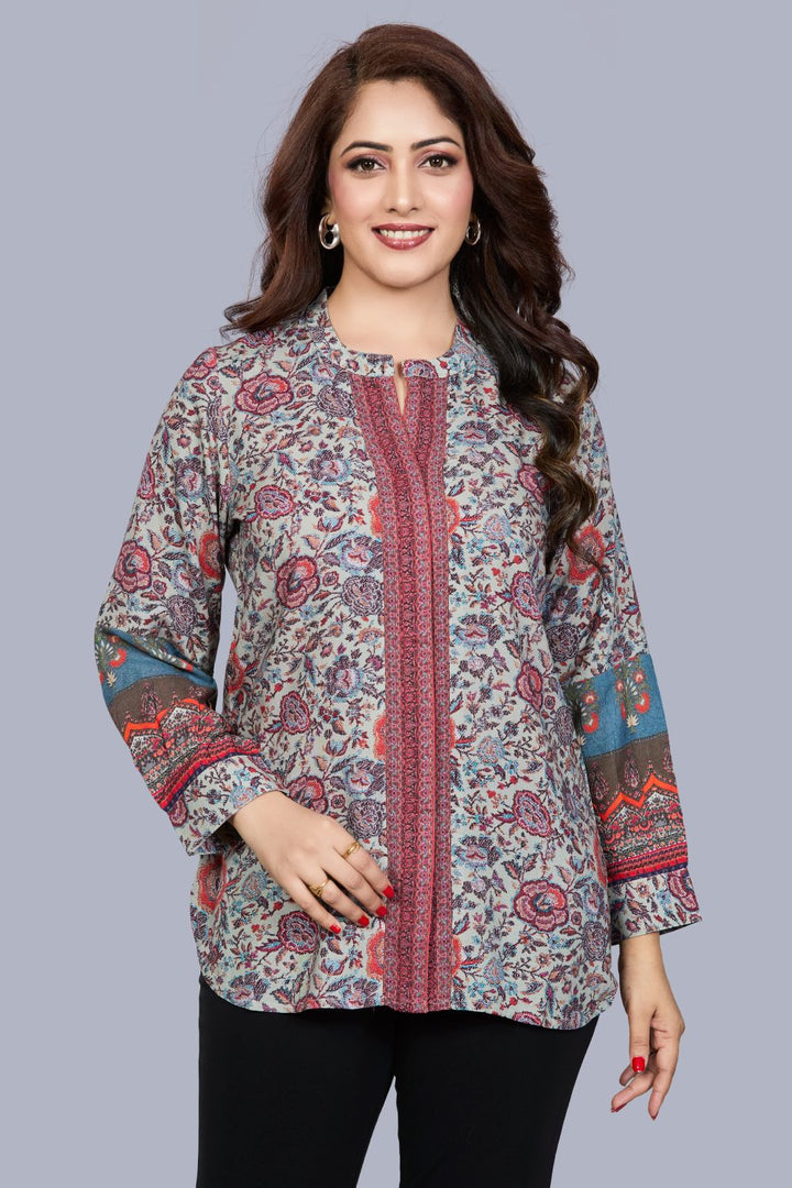 Fantasia Women's Ethnic Wear Viscose Printed  KURTI Grey Multi (F-3464)