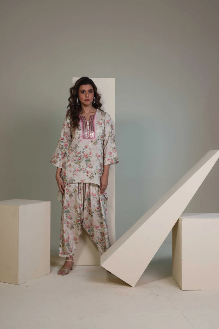 Fantasia Women's Ethnic Wear  Viscose Printed CO-ORDS SET IVORY (F-2758)
