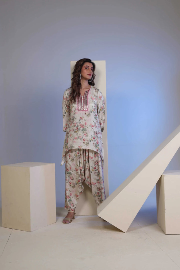 Fantasia Women's Ethnic Wear  Viscose Printed CO-ORDS SET IVORY (F-2758)