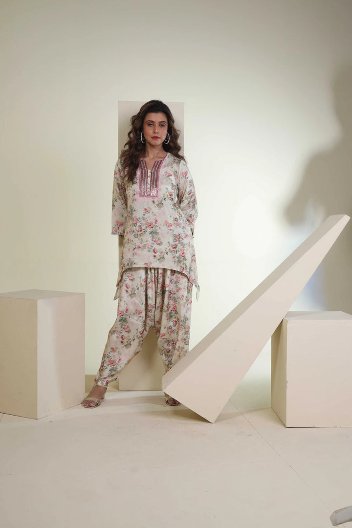 Fantasia Women's Ethnic Wear  Viscose Printed CO-ORDS SET IVORY (F-2758)