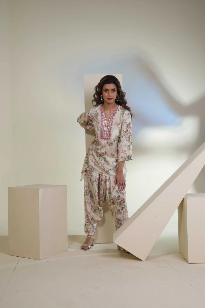 Fantasia Women's Ethnic Wear  Viscose Printed CO-ORDS SET IVORY (F-2758)
