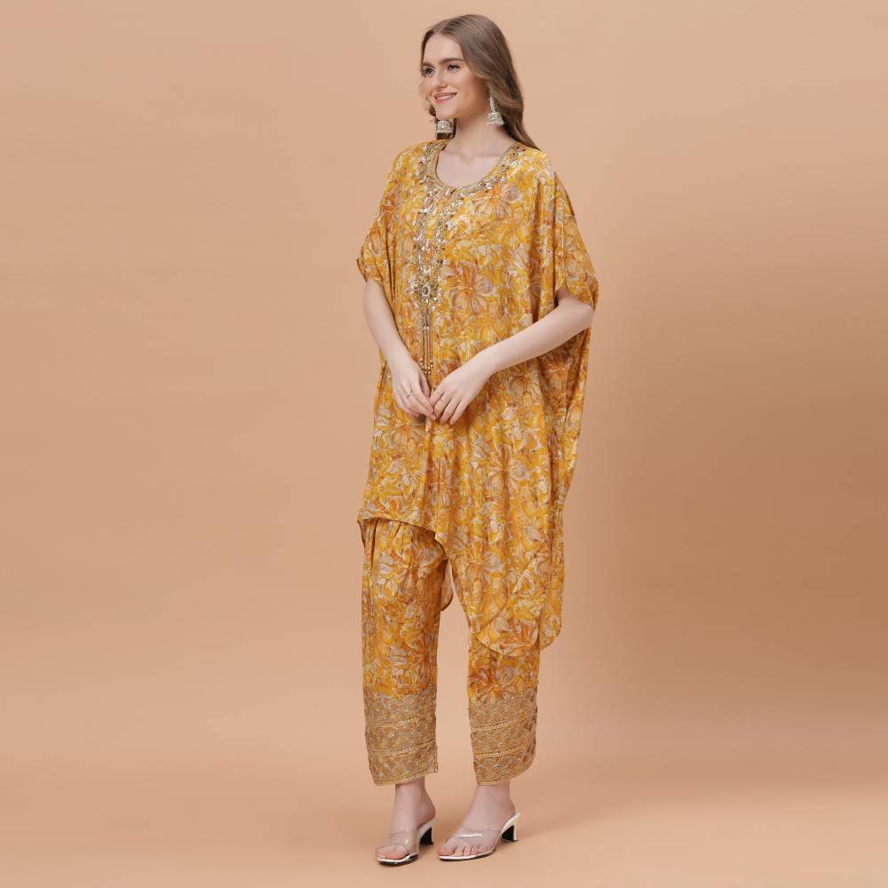 Fantasia Women's Ethnic Wear  Viscose Printed CO-ORDS SET PINK/YELLOW (F-2712)