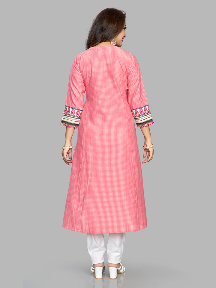 Fantasia Women's Ethnic Wear Cotton Checks KURTA PINK (F-2660)