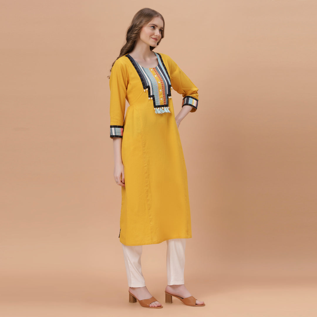 Fantasia Women's Ethnic Wear Cotton Solid KURTA YELLOW (F-2663)