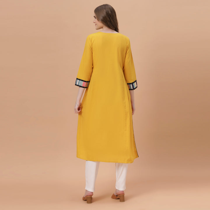 Fantasia Women's Ethnic Wear Cotton Solid KURTA YELLOW (F-2663)