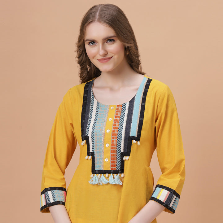 Fantasia Women's Ethnic Wear Cotton Solid KURTA YELLOW (F-2663)