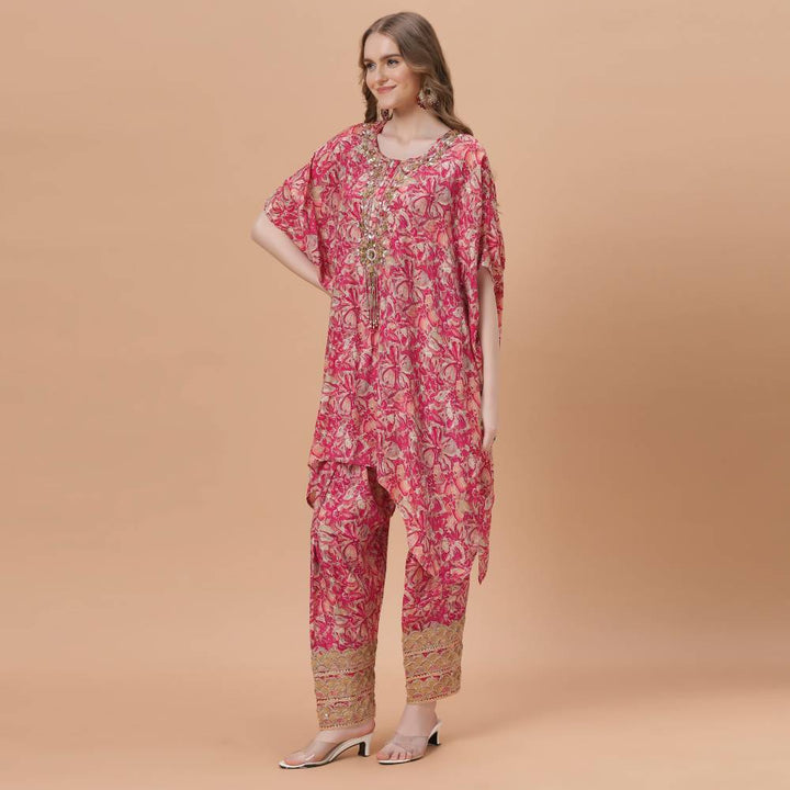 Fantasia Women's Ethnic Wear  Viscose Printed CO-ORDS SET PINK/YELLOW (F-2712)