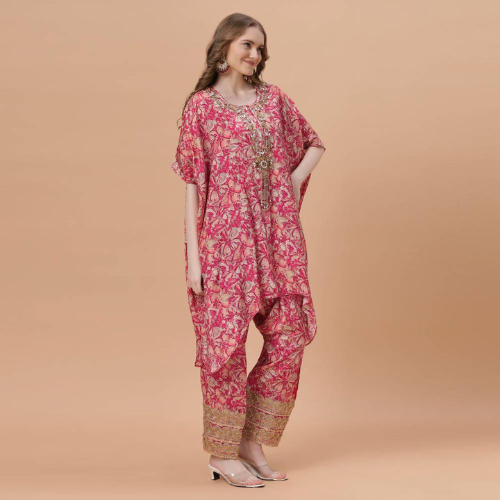 Fantasia Women's Ethnic Wear  Viscose Printed CO-ORDS SET PINK/YELLOW (F-2712)