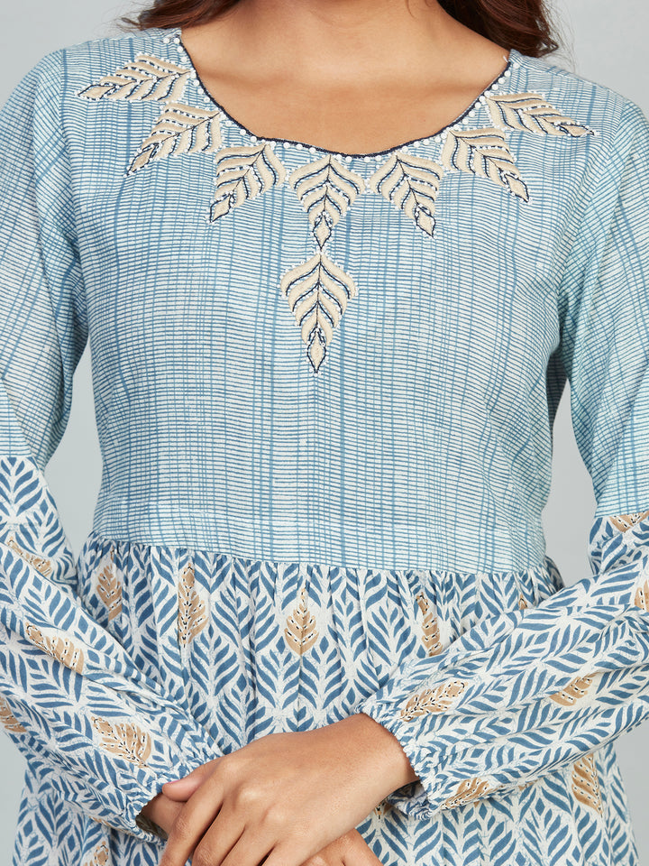 Fantasia Women's Ethnic Wear Cotton Printed Dress SKY BLUE (F-2755)