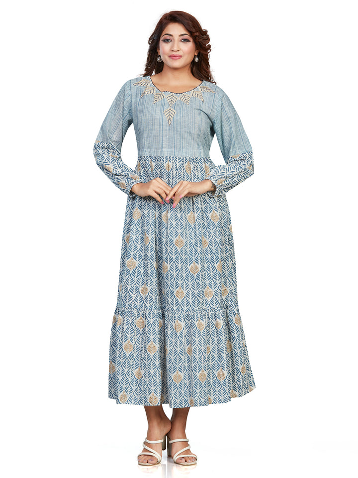 Fantasia Women's Ethnic Wear Cotton Printed Dress SKY BLUE (F-2755)