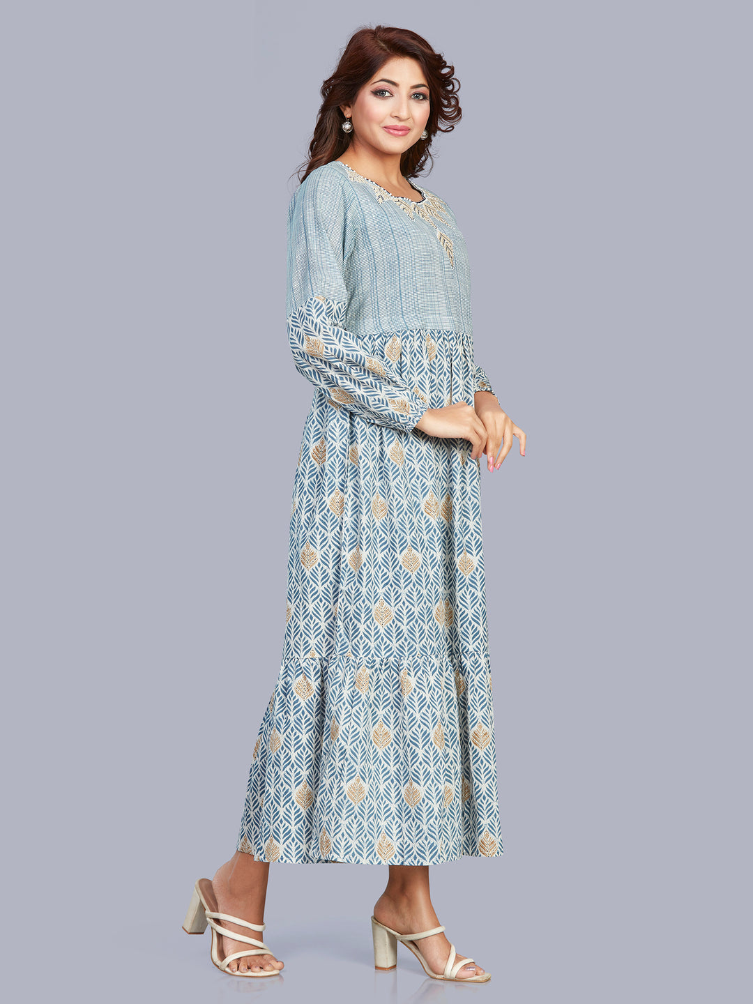 Fantasia Women's Ethnic Wear Cotton Printed Dress SKY BLUE (F-2755)