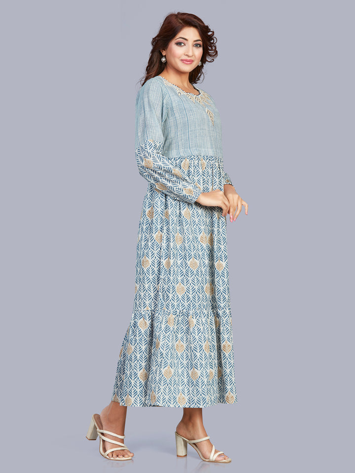 Fantasia Women's Ethnic Wear Cotton Printed Dress SKY BLUE (F-2755)