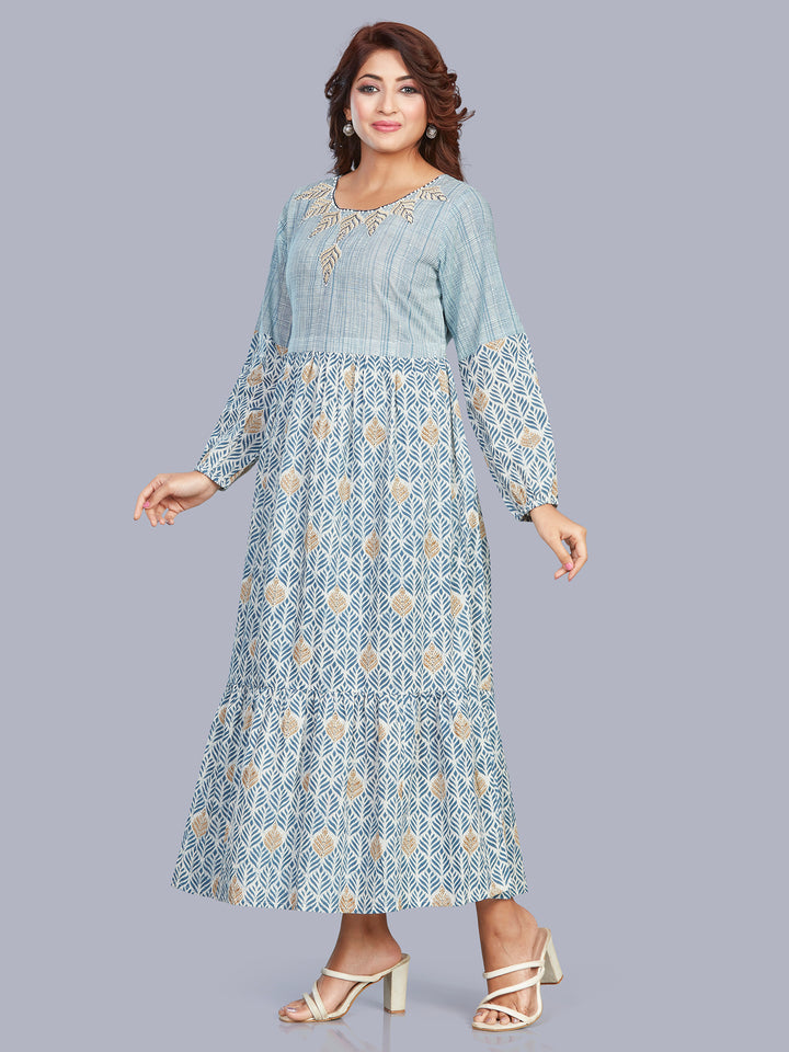 Fantasia Women's Ethnic Wear Cotton Printed Dress SKY BLUE (F-2755)