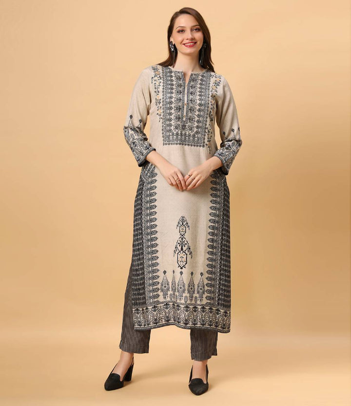 Fantasia Women's Ethnic Wear  Viscose Printed KURTA BEIGE  (F-2761)