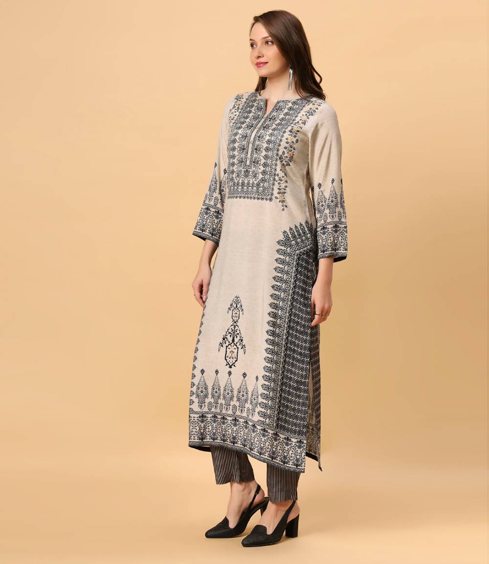 Fantasia Women's Ethnic Wear  Viscose Printed KURTA BEIGE  (F-2761)