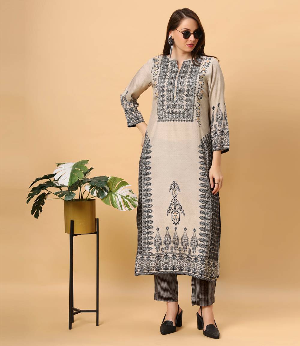 Fantasia Women's Ethnic Wear  Viscose Printed KURTA BEIGE  (F-2761)